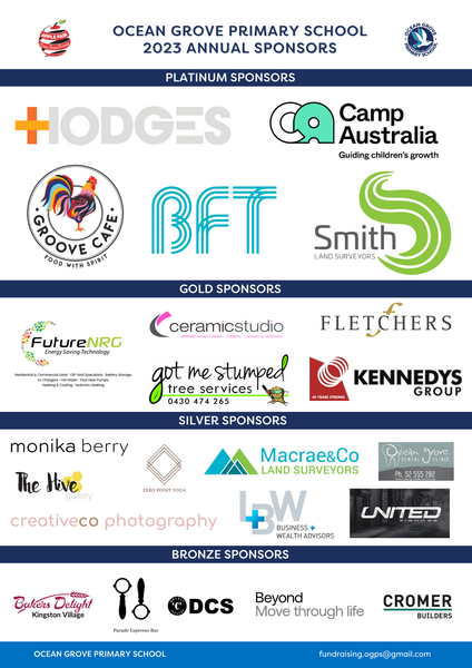 Ocean Grove Primary School 2023 Annual Sponsors Banner Photo