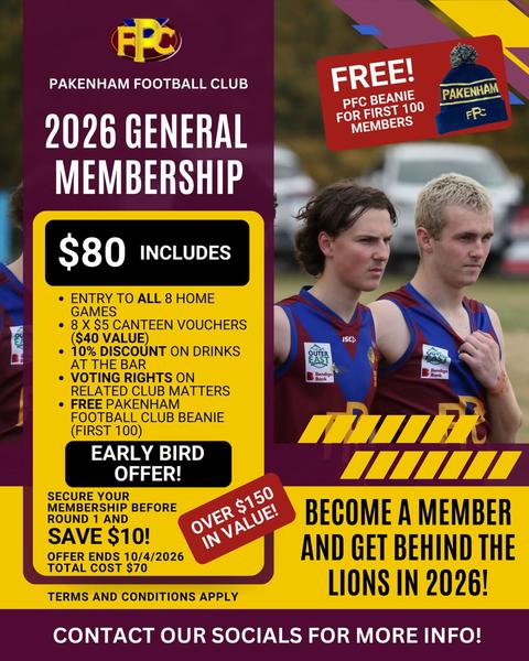 Pakenham Football Club 2026 Membership Banner Photo