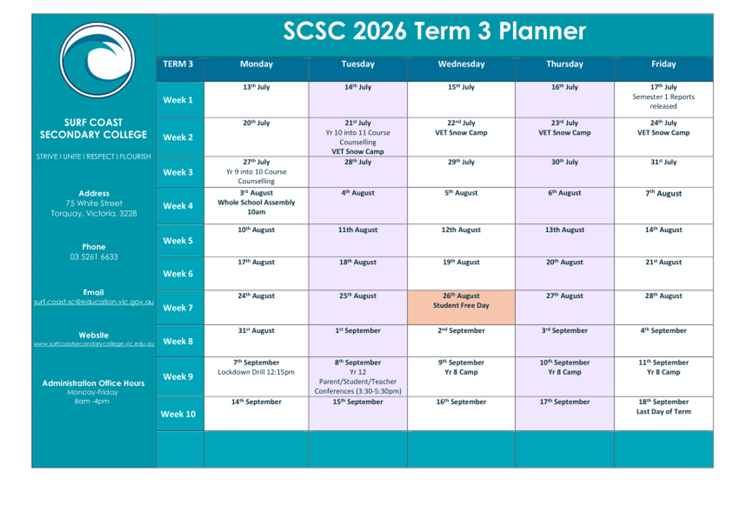 SCSC CALENDAR Banner Photo