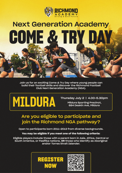 RICHMOND FOOTBALL CLUB NEXT GENERATION ACADEMY "COME & TRY DAY" Banner Photo